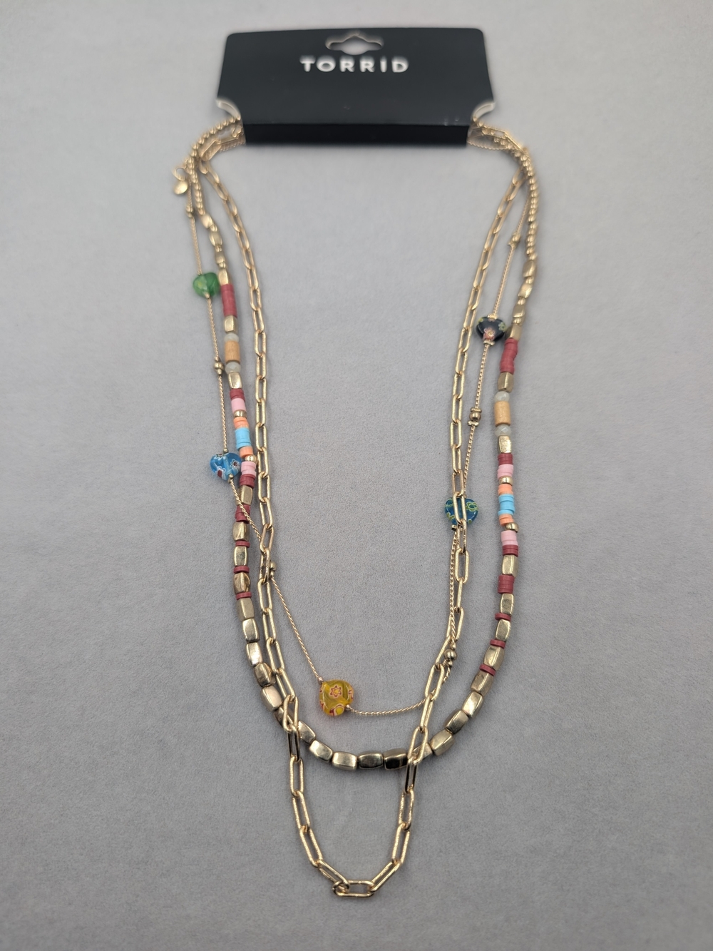 Torrid Layered Paperclip Chain Beaded Heart Charm Necklace NWT 0634 - Picture 3 of 4